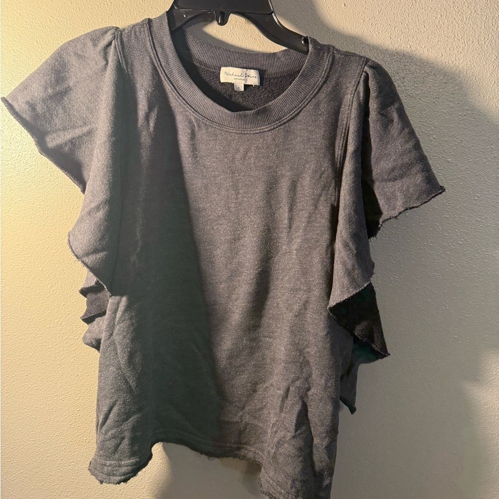 Michael Stars Los Angeles Charcoal Short flutter sleeve top